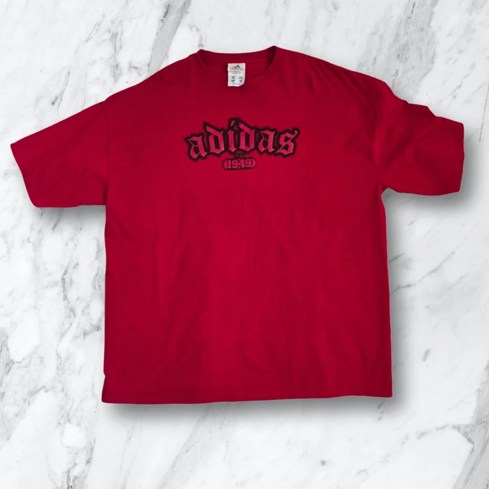 Y2K‎ Vintage Adidas Red Spray Paint Logo Oversized Tee Men's Size 2XL